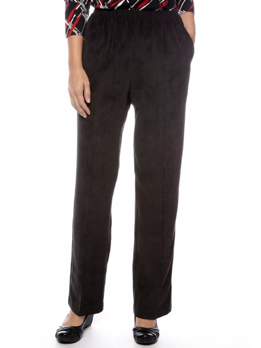 Alfred Dunner Sleek Corduroy Pull-on Black Pants Size 16